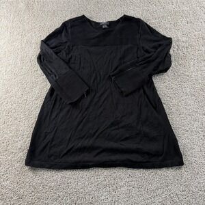 Alfani Sweater Tunic Womens L Black Rayon Nylon Round Neck Long Sleeve Cuff Knit